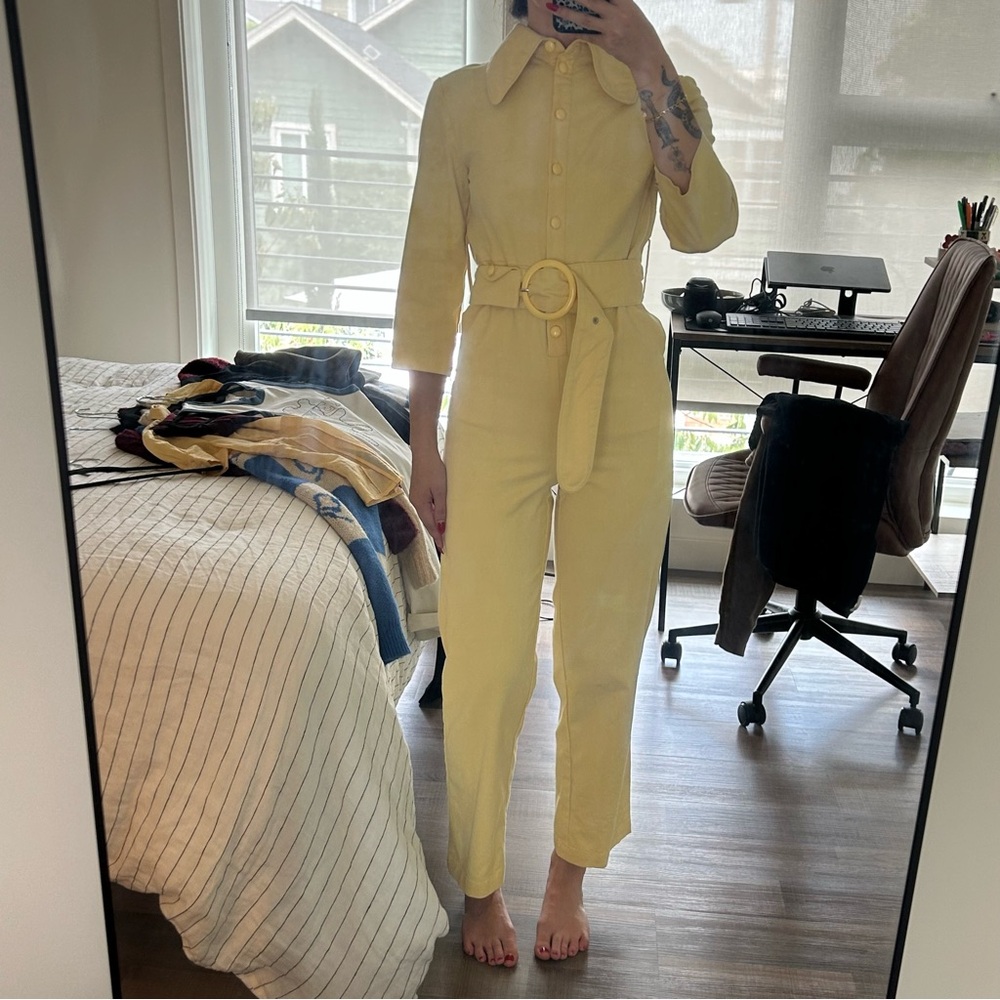 House of Sunny Yellow Belted Jumpsuit